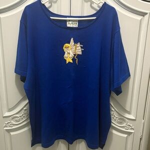 Quacker Factory Royal Women's Short Sleeve Sweater with Star Embroidery - 3x